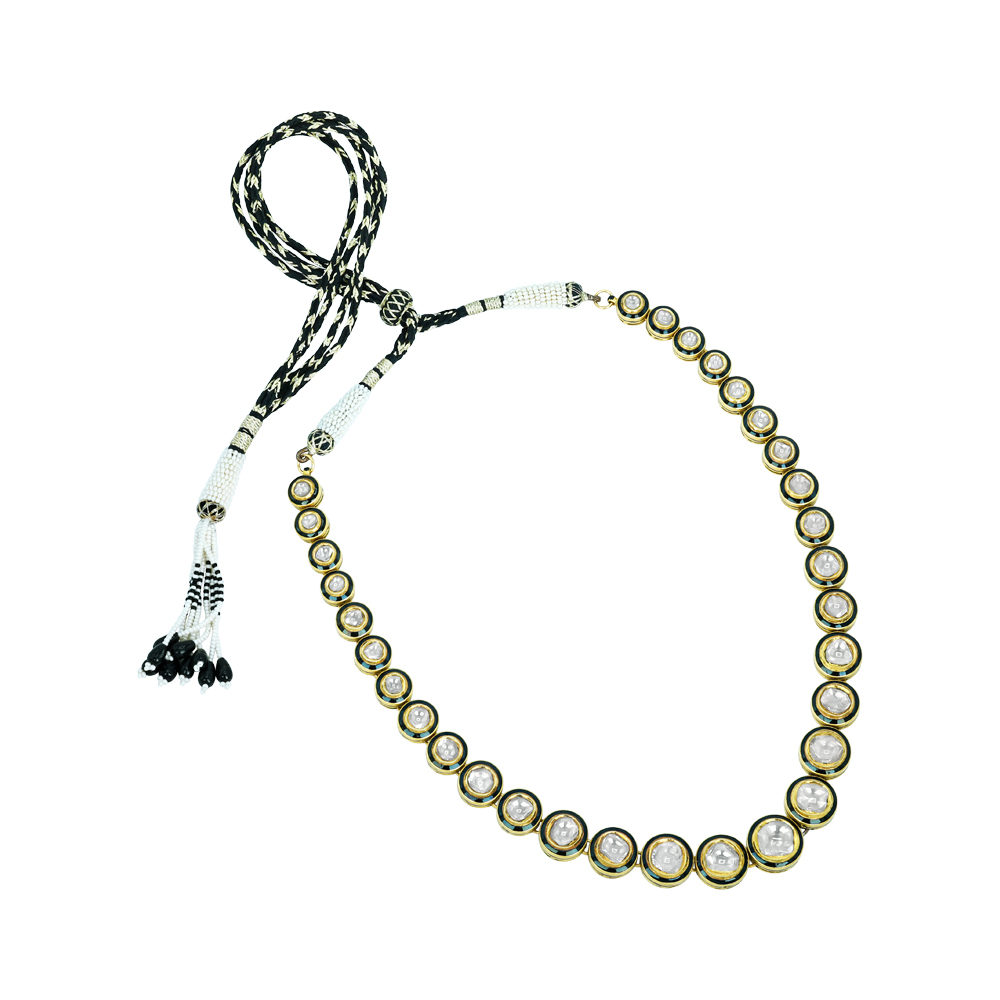 Black Enamel Polki Diamond Necklace Set for Timeless Elegance